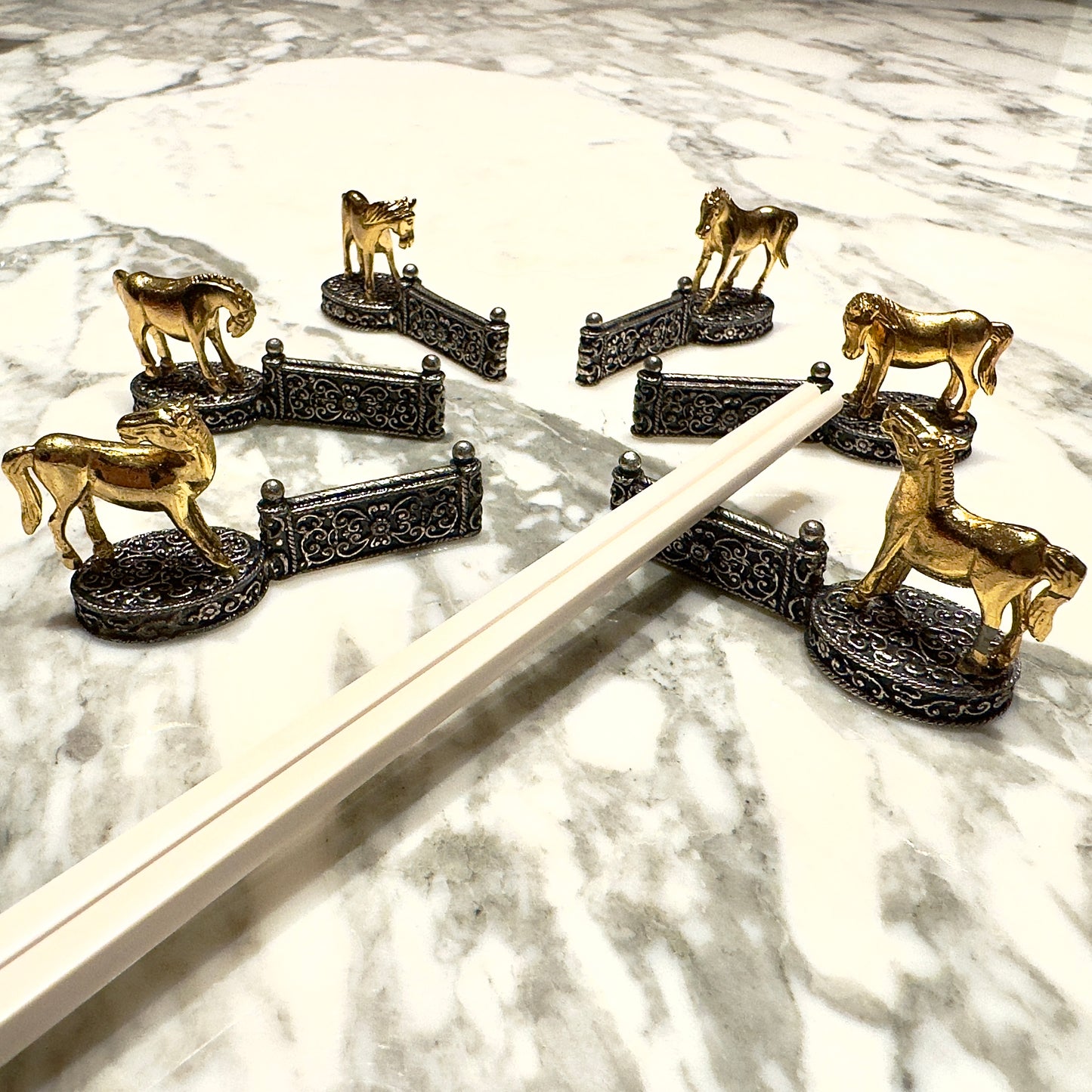 Vintage Set of Six Chopstick Holders / Cutlery Rests - Showjumping Horses