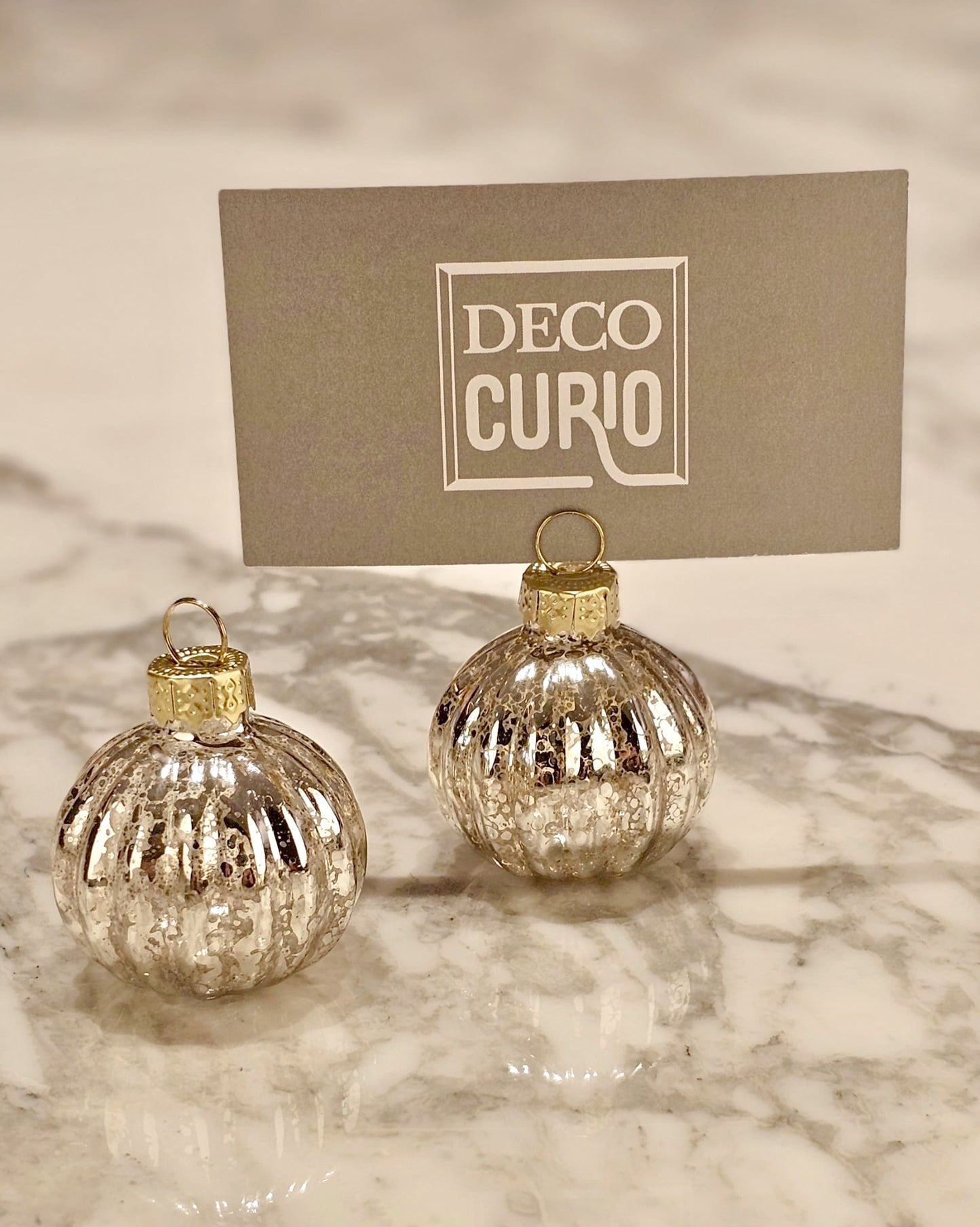 Set of Six Glass Bauble Place Card Holders