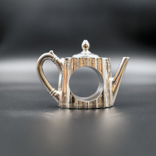 Exquisite Vintage 1990s Silver-Plated Napkin Rings | Teapots in Different Styles | Set of 4