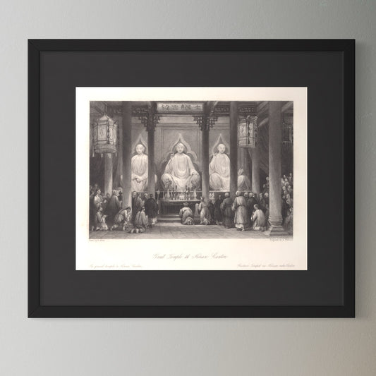 Antique 1840s Steel Engraving | Great Temple at Honan, Canton | Thomas Allom