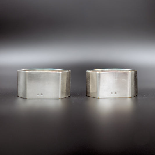 Elegant Vintage Mid-20th Century Art Deco Silver-Plated Napkin Rings | "Monsieur" and "Madame" | Set of 2