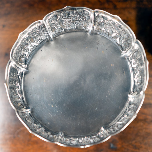 Exquisite Silver Tazza Featuring Detailed Dragons and Figurative Scenes | Canton, Circa 1870