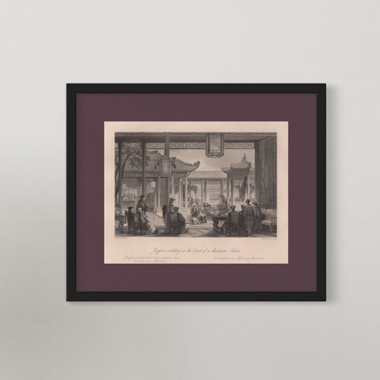 Antique 1840s Steel Engraving | Jugglers exhibiting in the Court of a Mandarin’s Palace | Thomas Allom