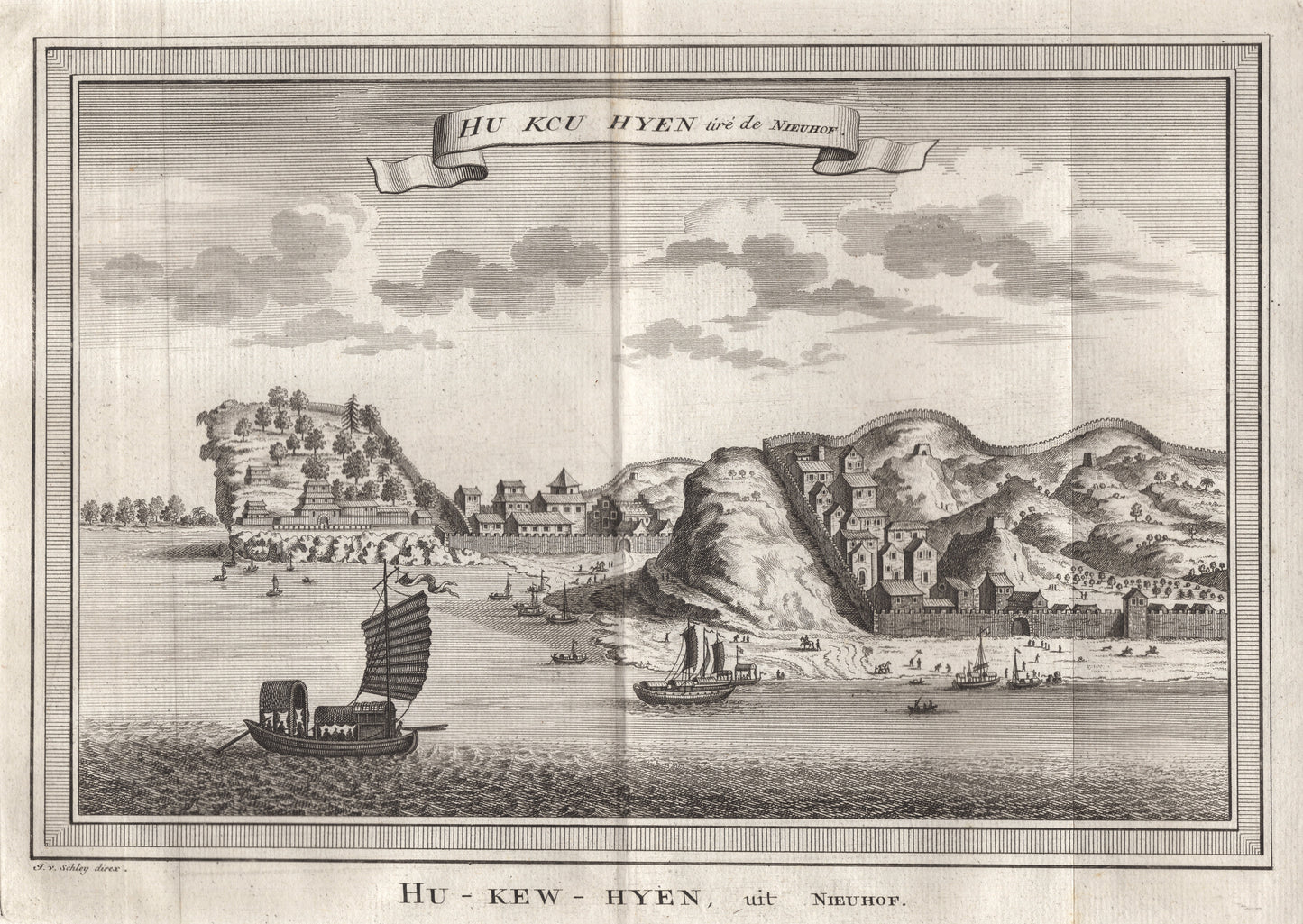 Antique 1740s Copperplate Engraving | Hu Kcu Hyen | Jacob van der Schley after Johan Nieuhof