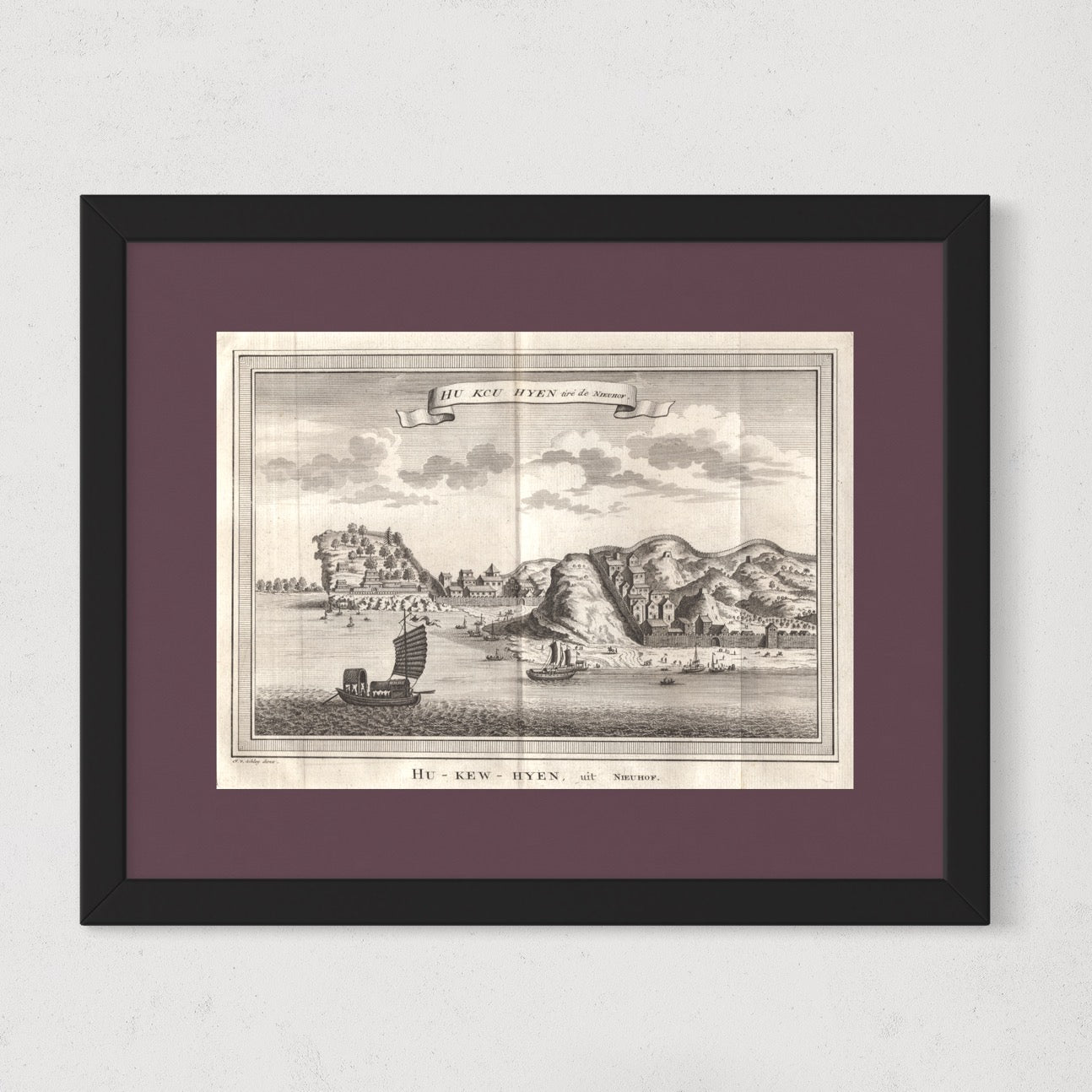 Antique 1740s Copperplate Engraving | Hu Kcu Hyen | Jacob van der Schley after Johan Nieuhof