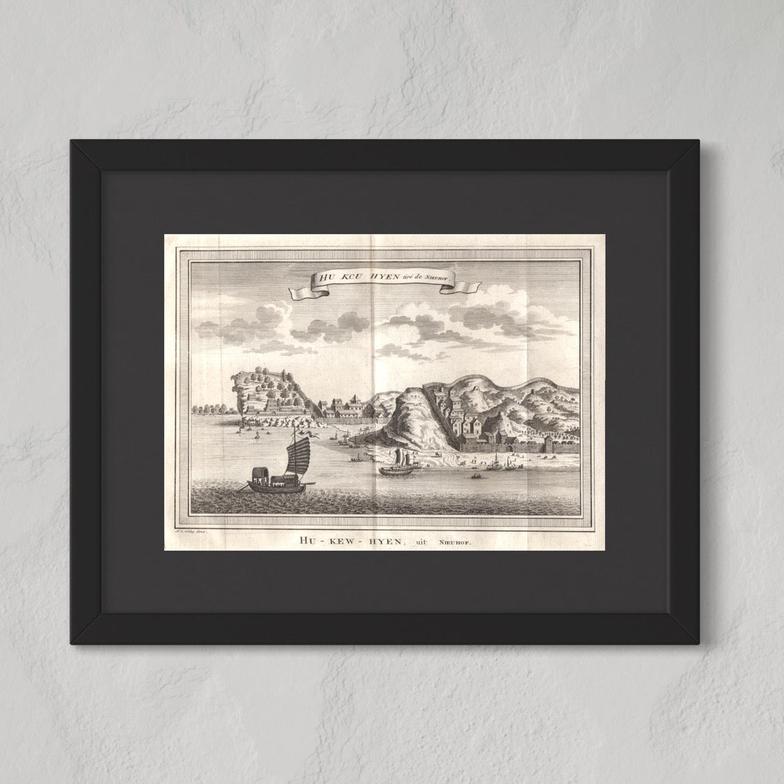 Antique 1740s Copperplate Engraving | Hu Kcu Hyen | Jacob van der Schley after Johan Nieuhof