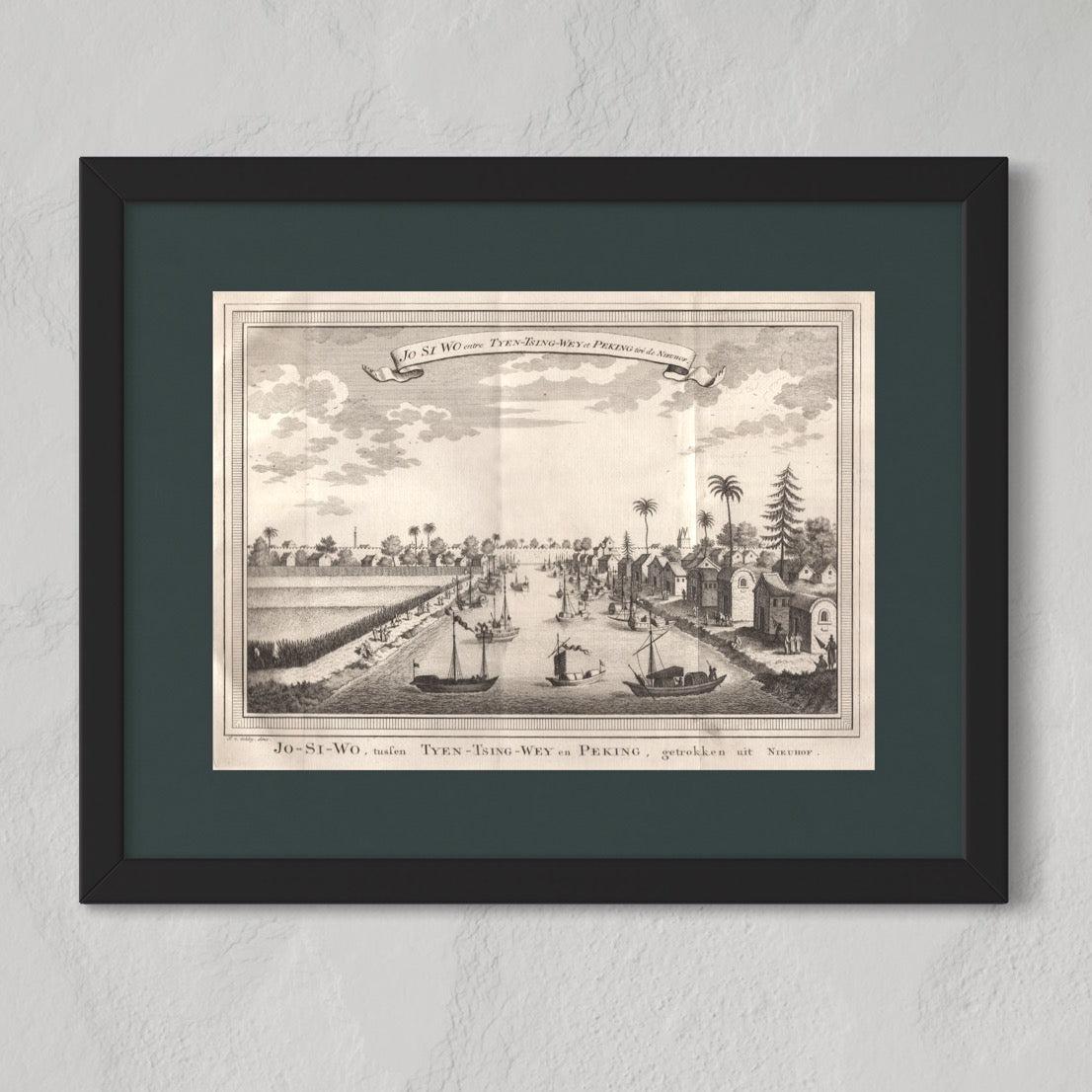 Antique 1740s Copperplate Engraving | Jo Si Wo entre Tyen-Tsing-Wey et Peking | Jacob van der Schley after Johan Nieuhof