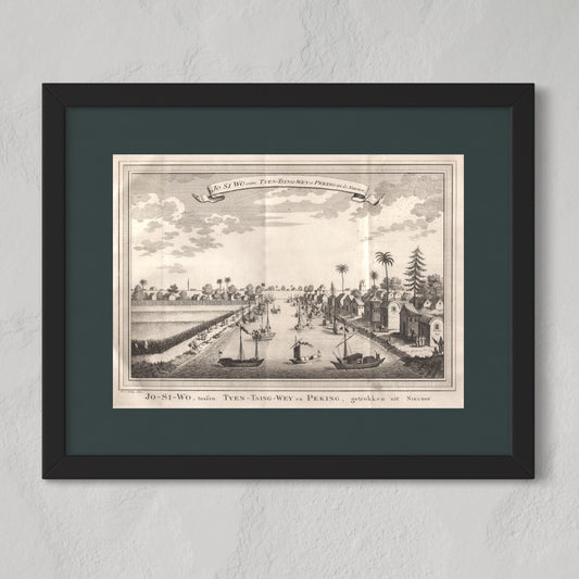 Antique 1740s Copperplate Engraving | Jo Si Wo entre Tyen-Tsing-Wey et Peking | Jacob van der Schley after Johan Nieuhof