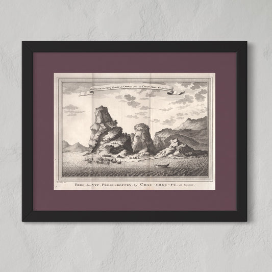 Antique 1740s Copperplate Engraving | Montagnes des Cinq Têtes de Cheval | Jacob van der Schley after Johan Nieuhof