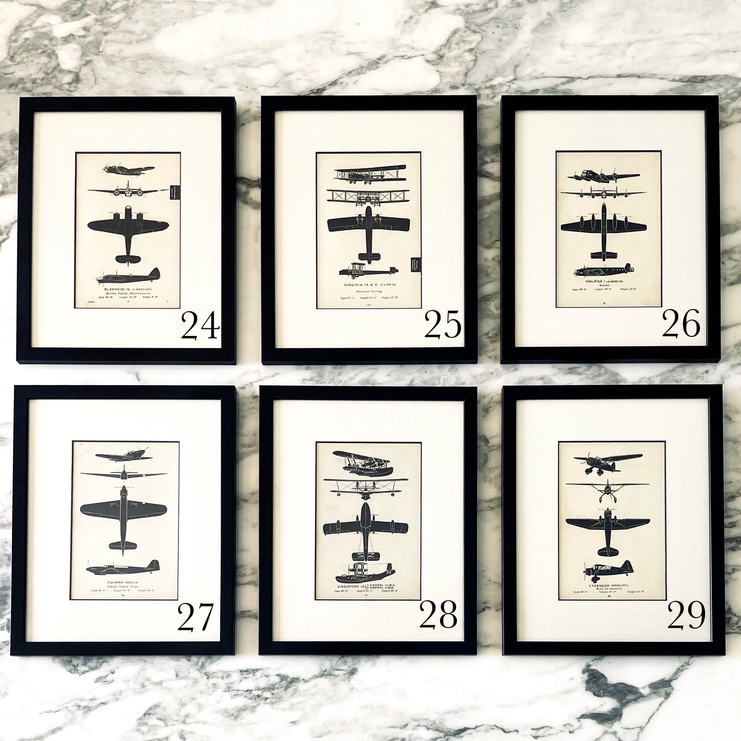 Original Vintage WWII Airplane Silhouette Prints