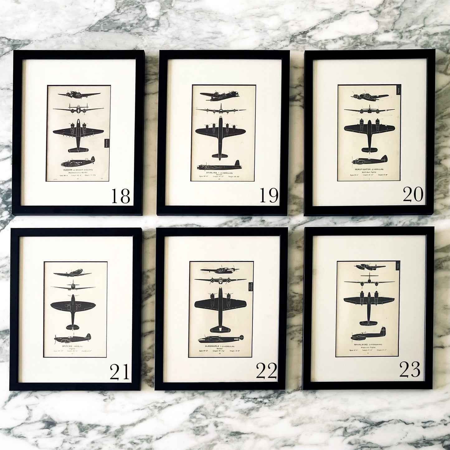 Original Vintage WWII Airplane Silhouette Prints