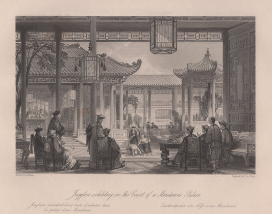 Antique 1840s Steel Engraving | Jugglers exhibiting in the Court of a Mandarin’s Palace | Thomas Allom