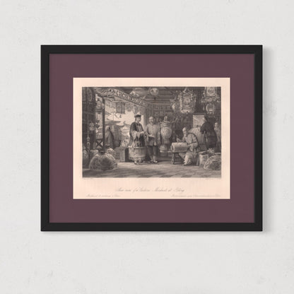 Antique 1840s Steel Engraving | Show-Room of a Lantern Merchant at Peking | Thomas Allom
