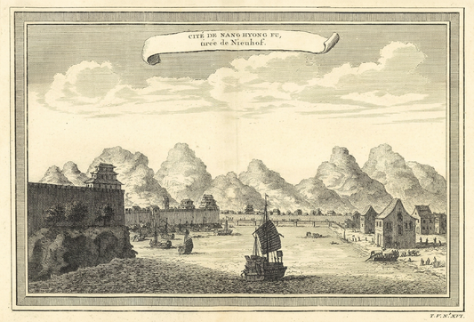 Antique 1740s Copperplate Engraving | Cité de Nang Hyong Fu | Jacob van der Schley after Johan Nieuhof