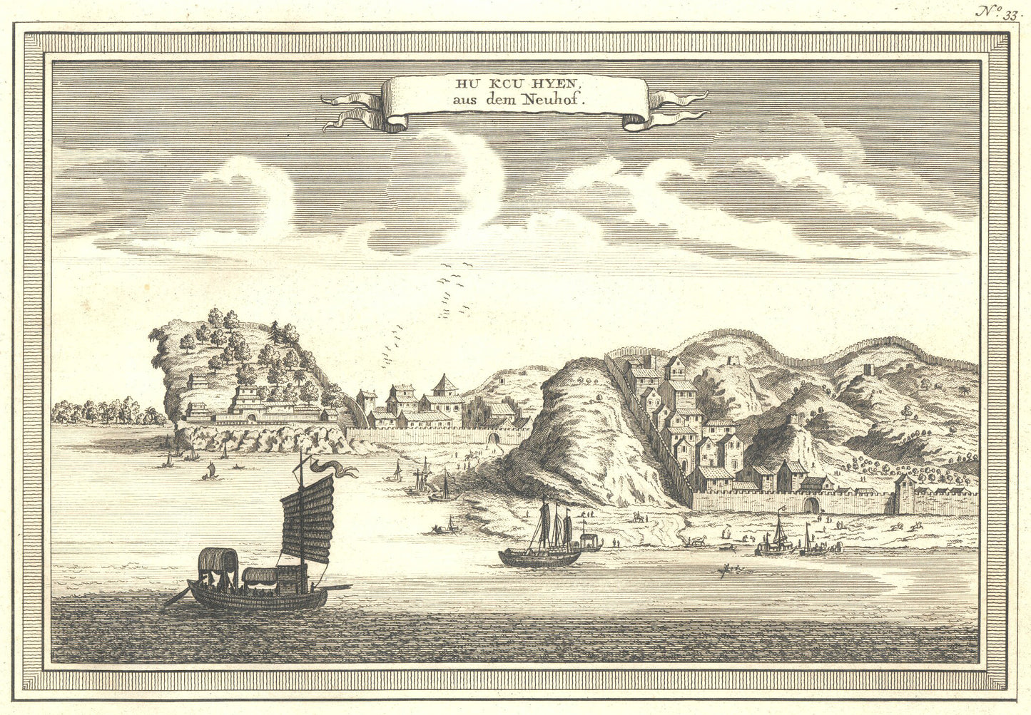Antique 1740s Copperplate Engraving | Hu Kcu Hyen | Jacob van der Schley after Johan Nieuhof