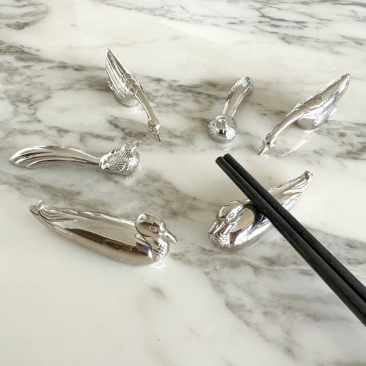 Vintage Set of Six Silver-Plated Chopstick Holders / Cutlery Rests - Mixed