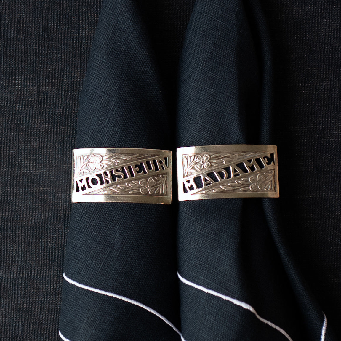 Elegant Vintage Art Deco Silverplated Napkin Rings | "Monsieur" & "Madame" | Set of 2