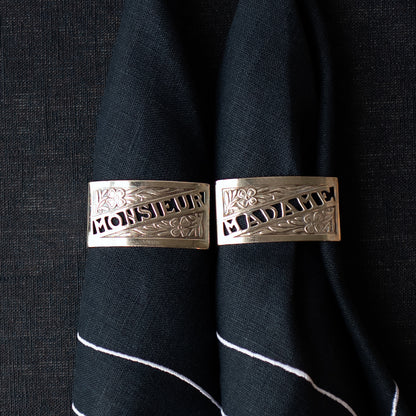 Elegant Vintage Art Deco Silverplated Napkin Rings | "Monsieur" & "Madame" | Set of 2