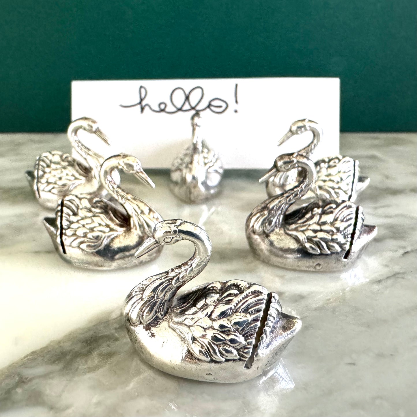 Vintage Set of Six Place Card Holders - Swans