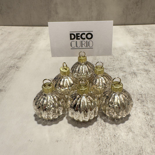 Set of Six Glass Bauble Place Card Holders