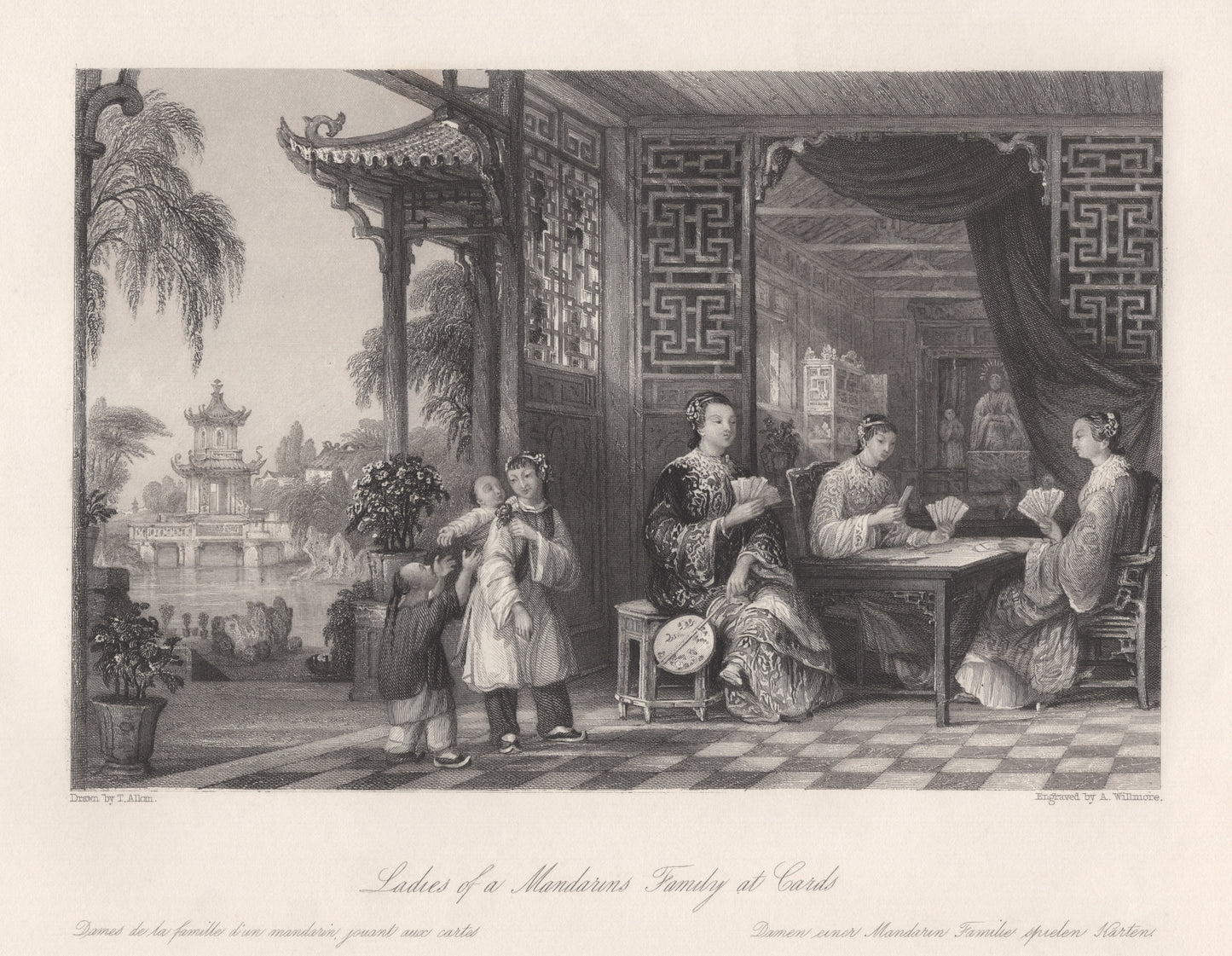Antique 1840s Steel Engraving | Ladies of a Mandarin’s Family at Cards | Thomas Allom