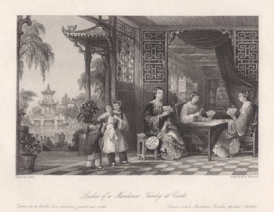 Antique 1840s Steel Engraving | Ladies of a Mandarin’s Family at Cards | Thomas Allom