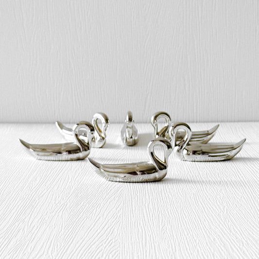 Delightful Vintage Chopstick Holders/Knife Rests | Silver Swans 2 | Set of 6