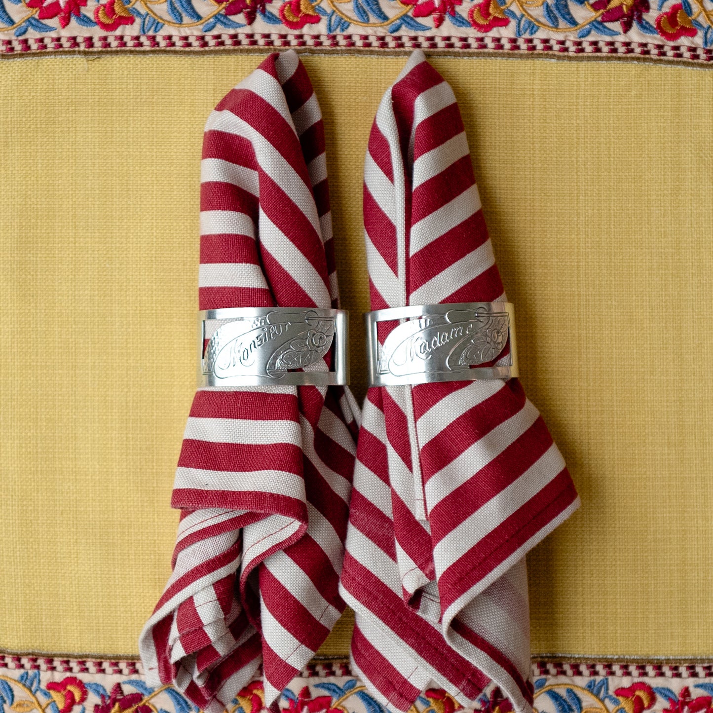 Elegant Vintage Mid-20th Century Art Deco Silver-Plated Napkin Rings | "Monsieur" and "Madame" | Set of 2