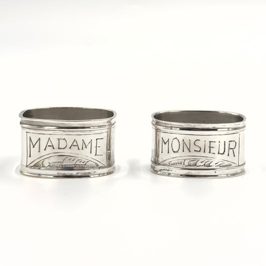 Vintage Silver-plated Napkin Ring - Monsieur (Mr) or Madame (Mrs)