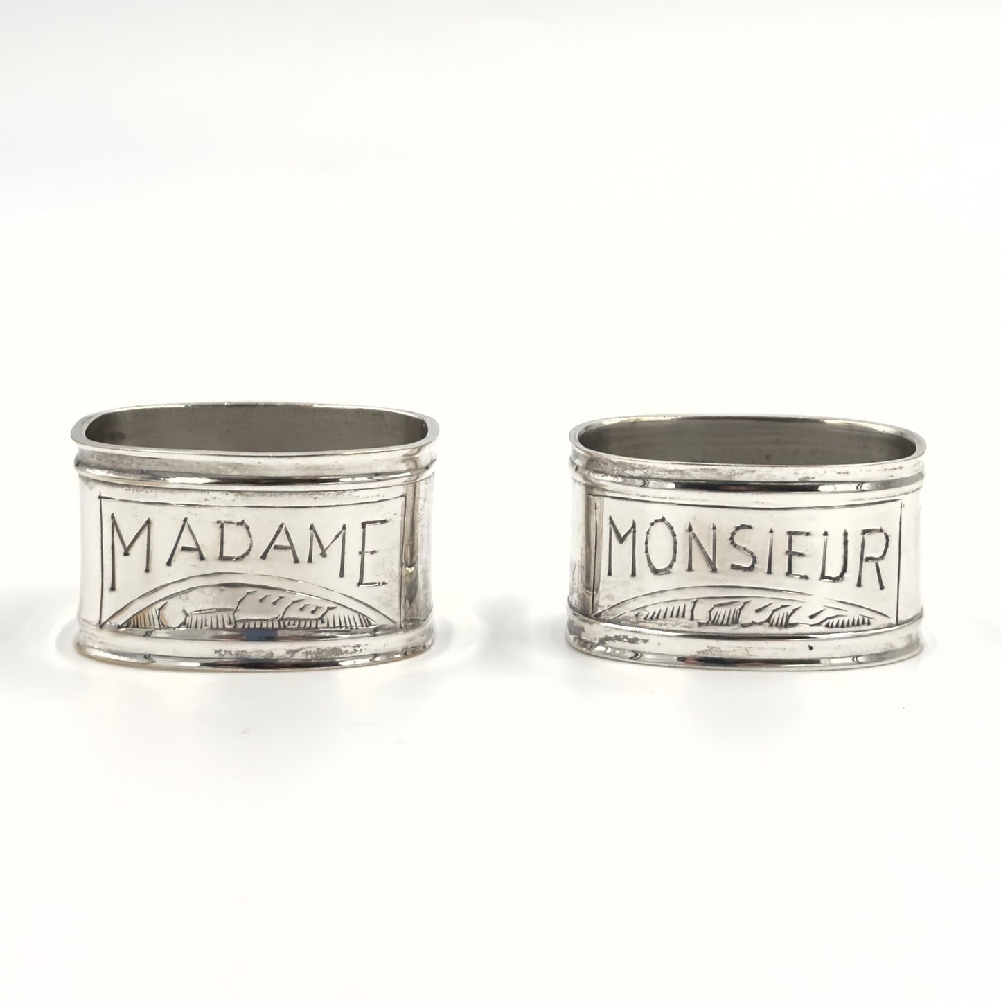 Vintage 1990s Art Deco-Style Silver-Plated Napkin Ring | "Monsieur" & "Madame" | Sold Individually