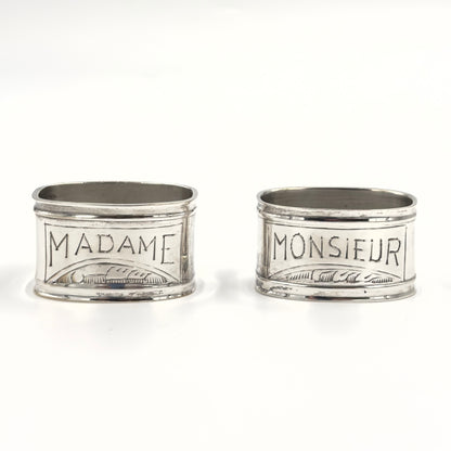 Vintage 1990s Art Deco-Style Silver-Plated Napkin Ring | "Monsieur" & "Madame" | Sold Individually