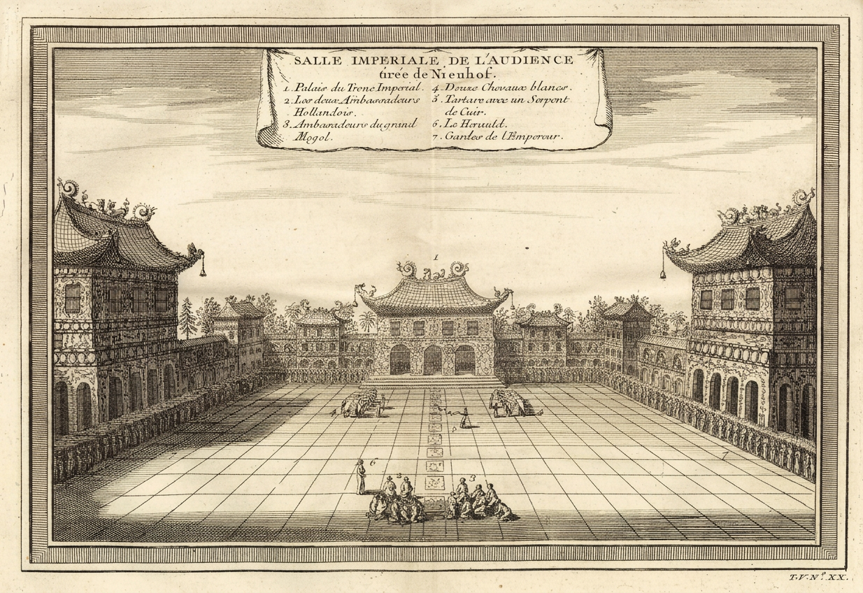 Antique 1740s Copperplate Engraving | Salle Impériale de l'Audience | Jacob van der Schley after Johan Nieuhof