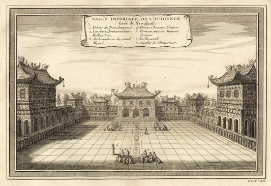 Antique 1740s Copperplate Engraving | Salle Impériale de l'Audience | Jacob van der Schley after Johan Nieuhof