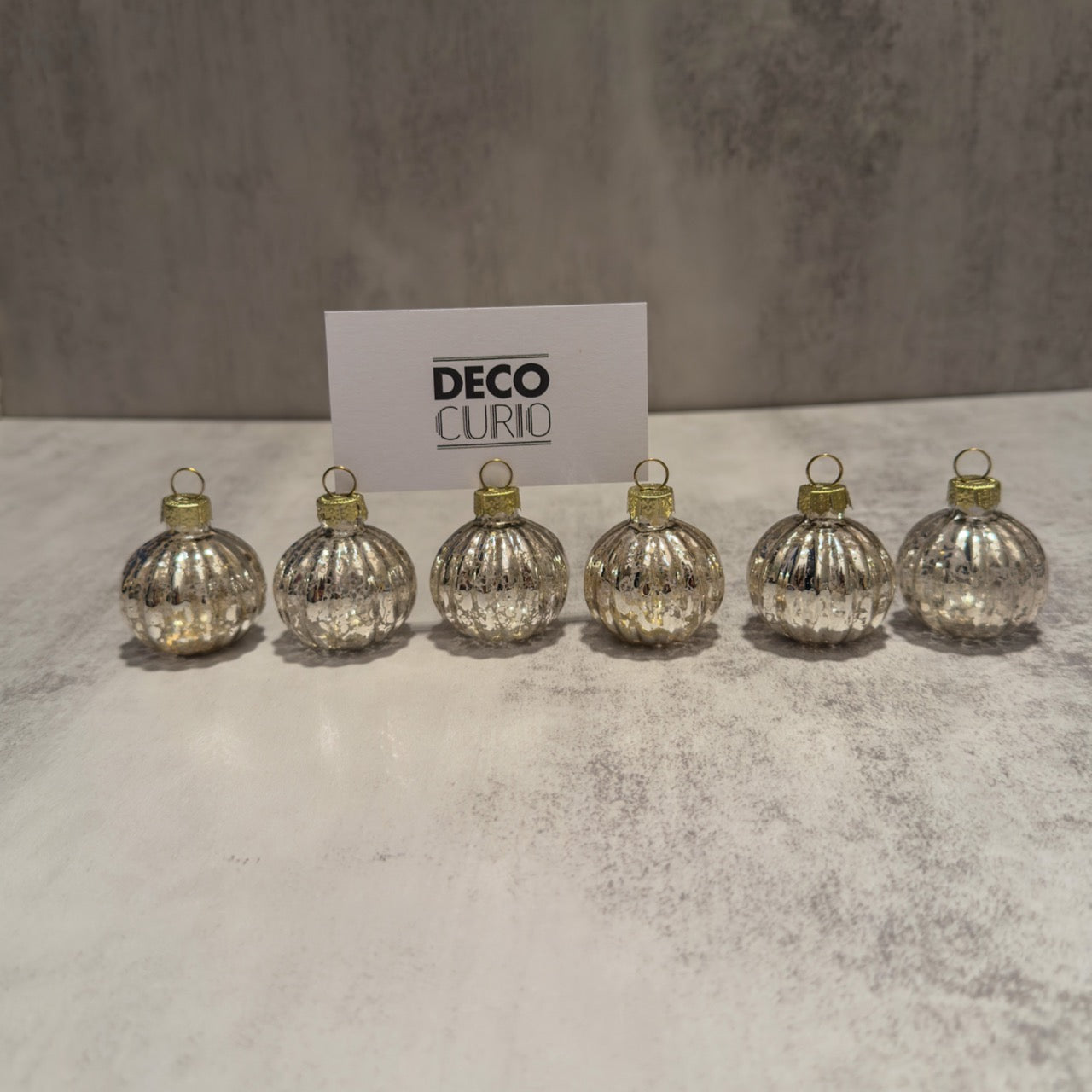 Set of Six Glass Bauble Place Card Holders