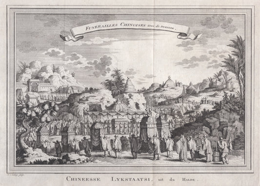 Antique 1740s Copperplate Engraving | Funerailles Chinoises | Jacob van der Schley after Johan Nieuhof