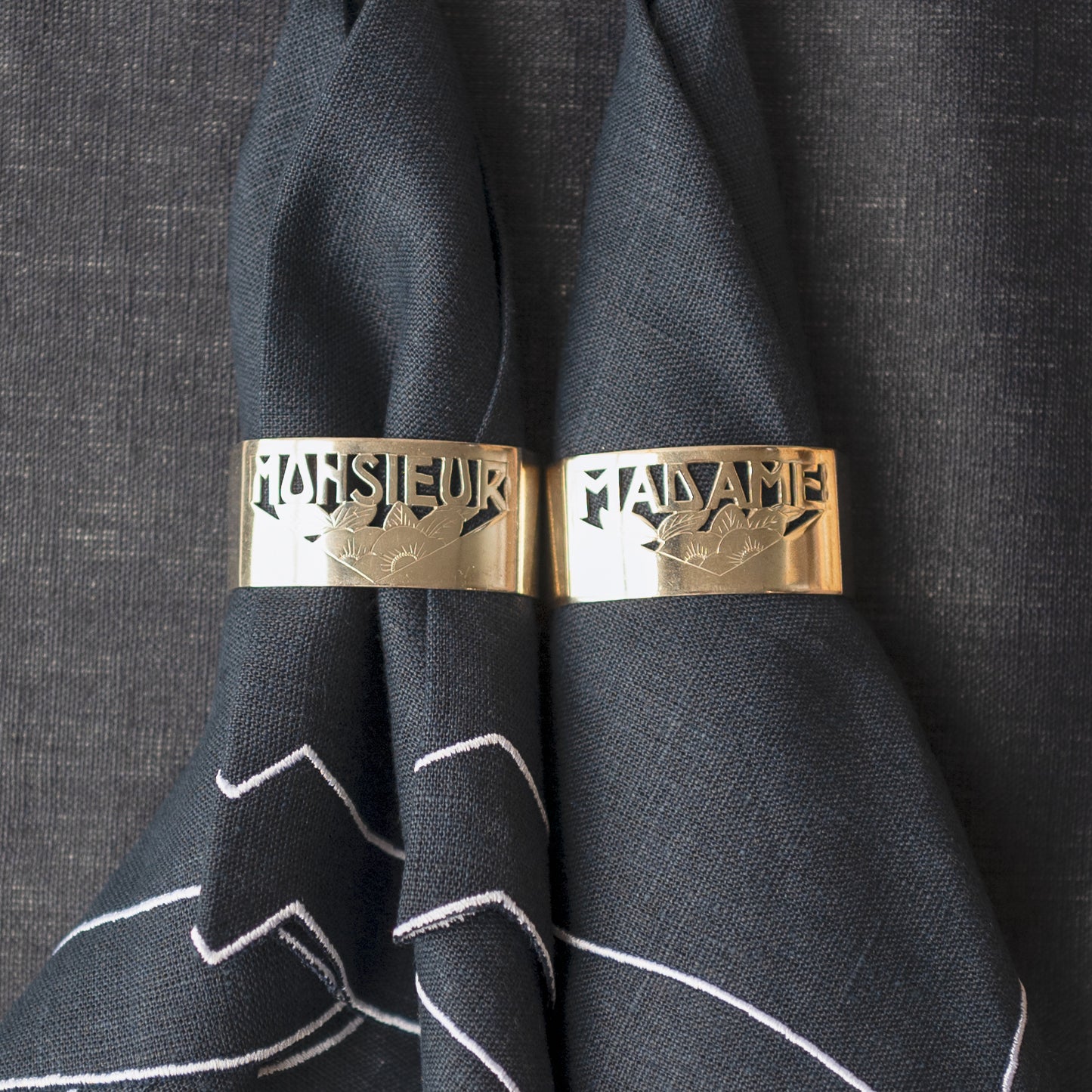 Vintage Mid-20th Century Art Deco Silver-Plated Napkin Rings | “Monsieur” & “Madame” | Set of 2