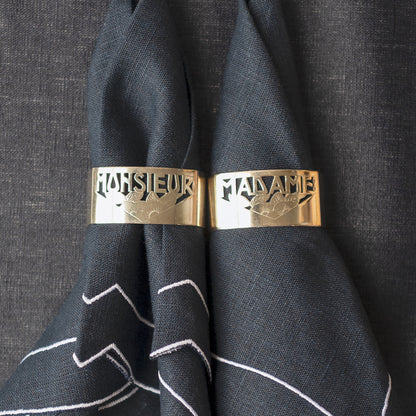 Vintage Mid-20th Century Art Deco Silver-Plated Napkin Rings | “Monsieur” & “Madame” | Set of 2