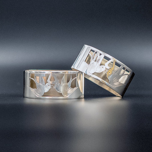 Vintage Mid-20th Century Art Deco Napkin Rings | "Toi" and "Moi" | Set of 2