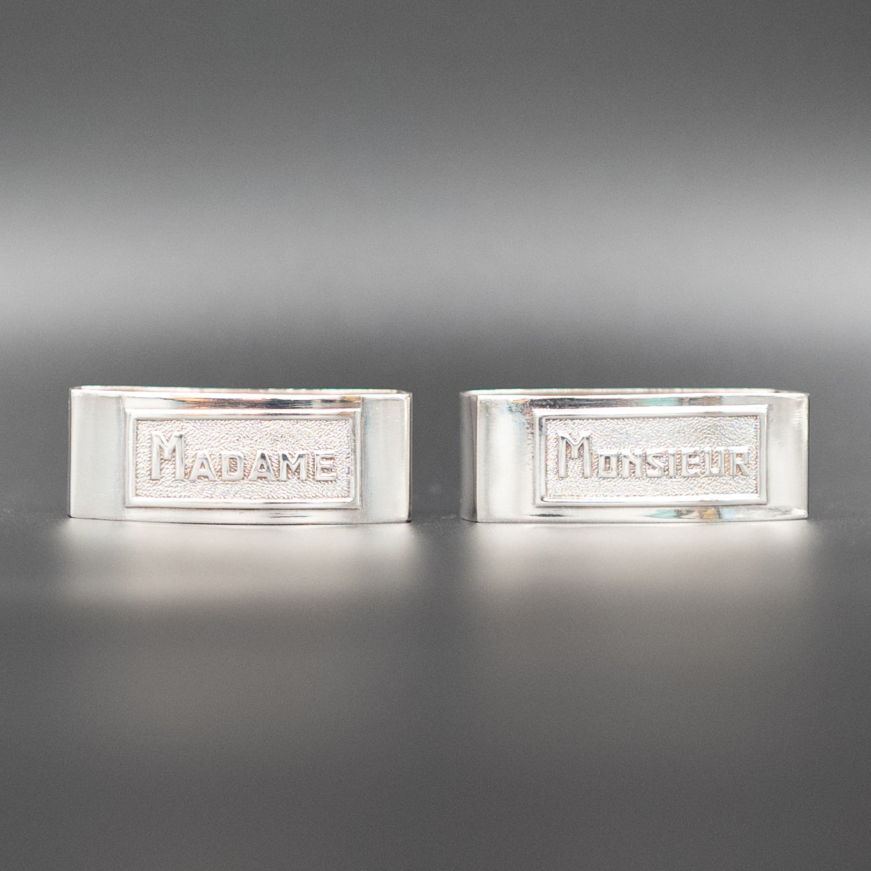 Elegant Vintage Art Deco Silverplated Napkin Rings | "Monsieur" & "Madame" | Set of 2