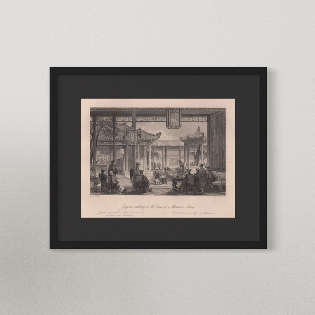 Antique 1840s Steel Engraving | Jugglers exhibiting in the Court of a Mandarin’s Palace | Thomas Allom