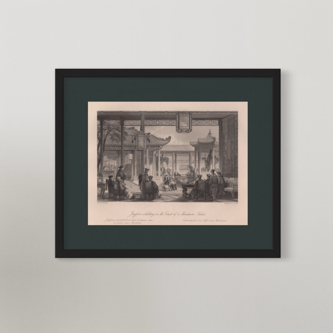Antique 1840s Steel Engraving | Jugglers exhibiting in the Court of a Mandarin’s Palace | Thomas Allom