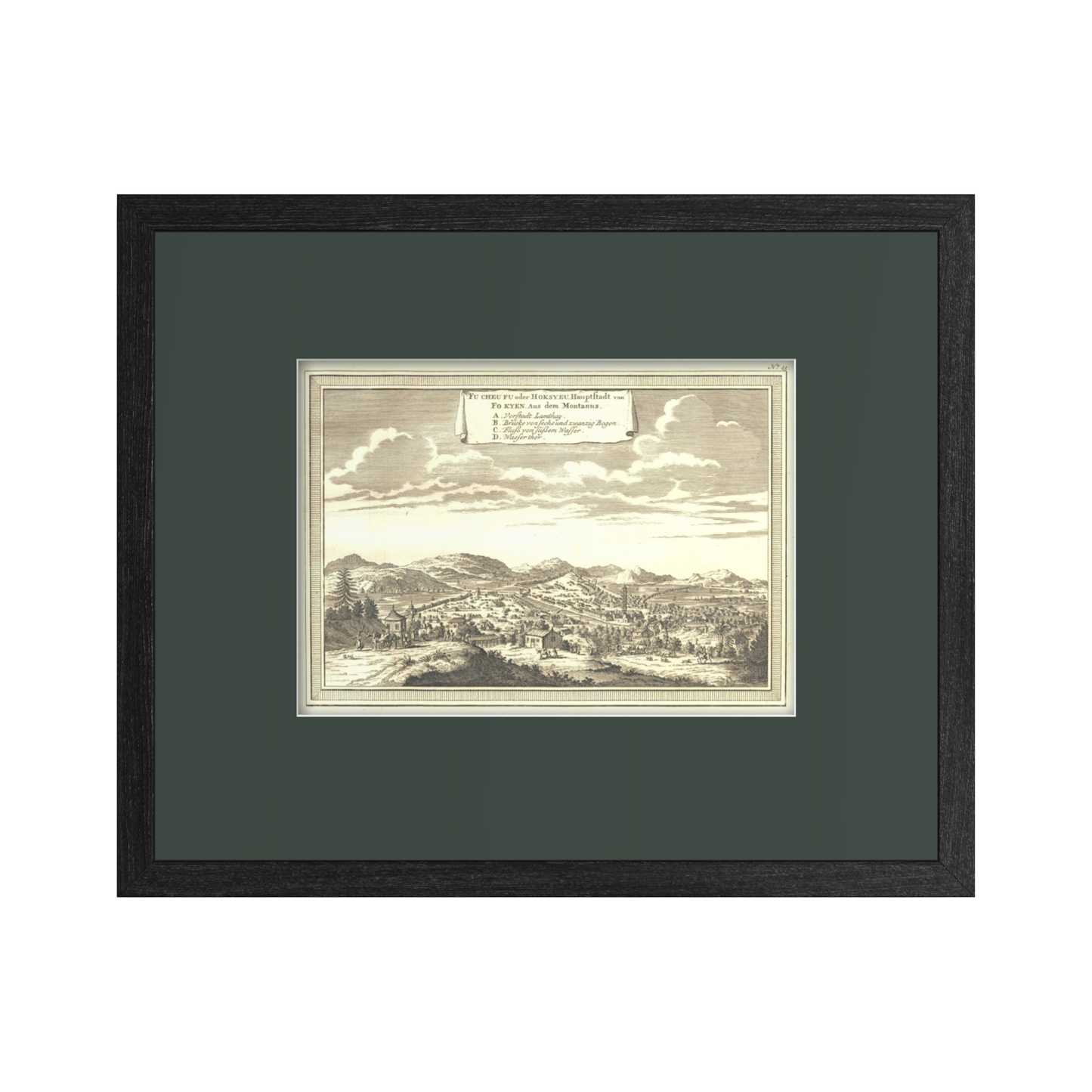 Antique 1740s Copperplate Engraving | Fu Cheu Fu oder Hoskyeu, Hauptltadt von
Fo Kyen | Jacob van der Schley after Johan Nieuhof