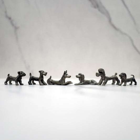Exquisite Vintage Pewter Cutlery Rests / Chopstick Holders | Dog Breeds | Set of 6