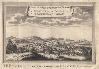 Antique 1740s Copperplate Engraving | Fu Cheu Fu ou Hoksyeu Capitale de Fo-Kyen | Jacob van der Schley after Johan Nieuhof