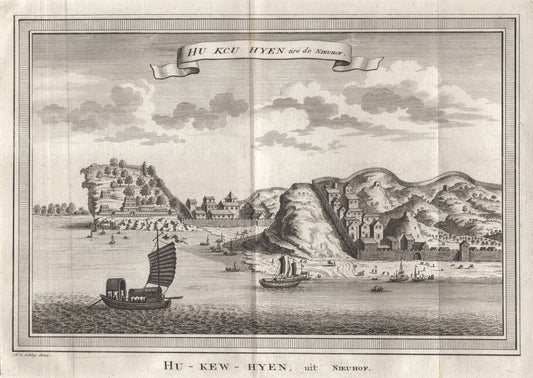 Antique 1740s Copperplate Engraving | Hu Kcu Hyen | Jacob van der Schley after Johan Nieuhof