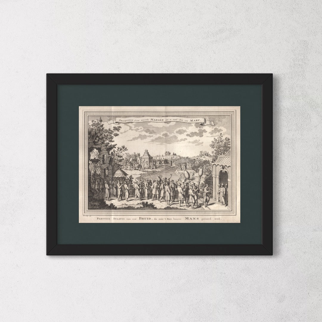 Antique 1740s Copperplate Engraving | Procession d'une nouvelle Mariée qui se rend chez son Mari | Jacob van der Schley after Johan Nieuhof