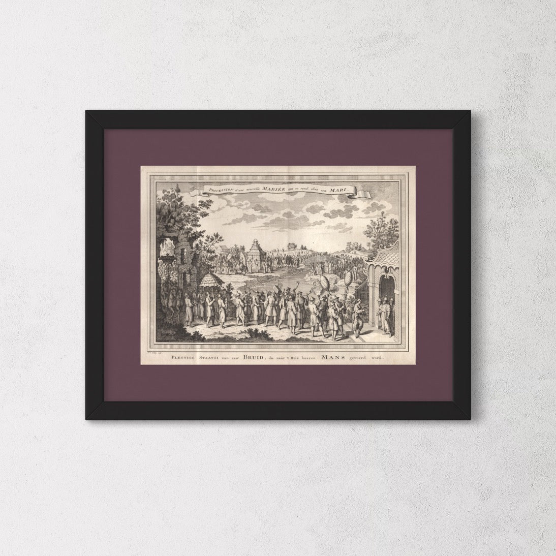 Antique 1740s Copperplate Engraving | Procession d'une nouvelle Mariée qui se rend chez son Mari | Jacob van der Schley after Johan Nieuhof