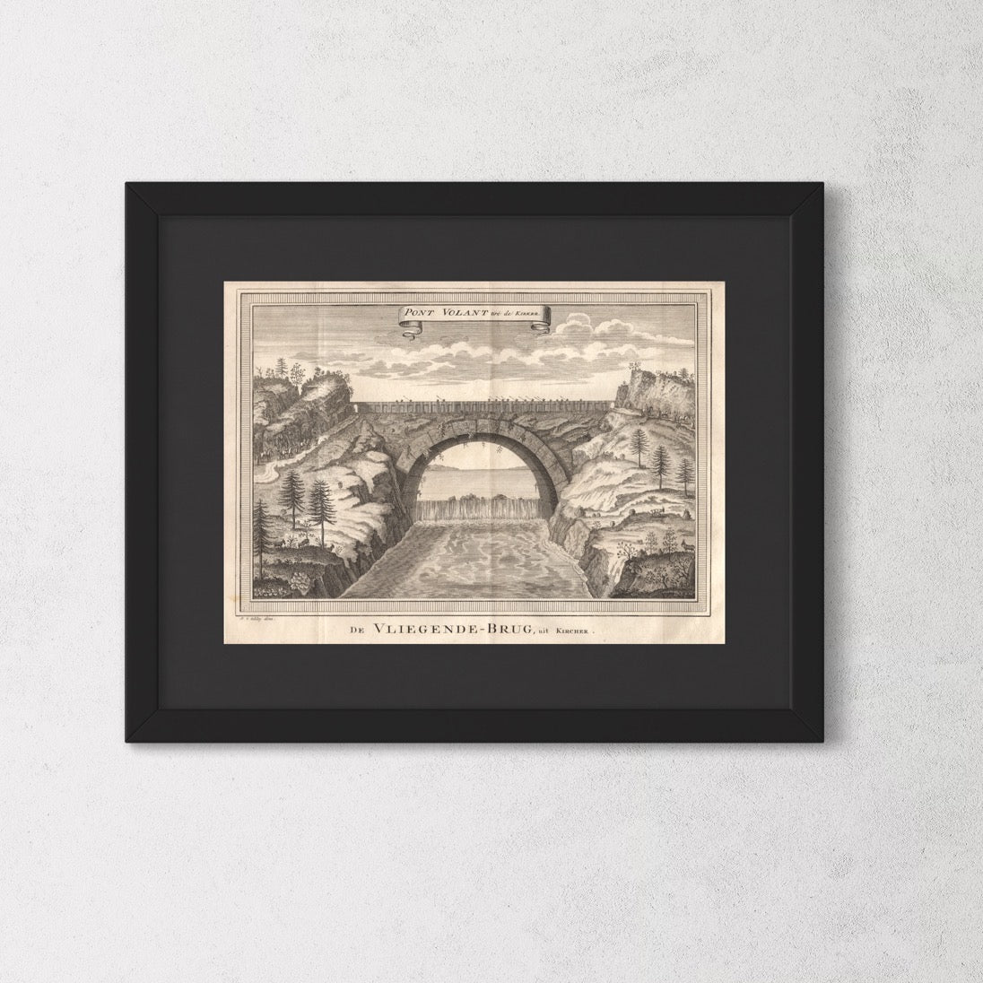 Antique 1740s Copperplate Engraving | Pont Volant | Jacob van der Schley after Johan Nieuhof