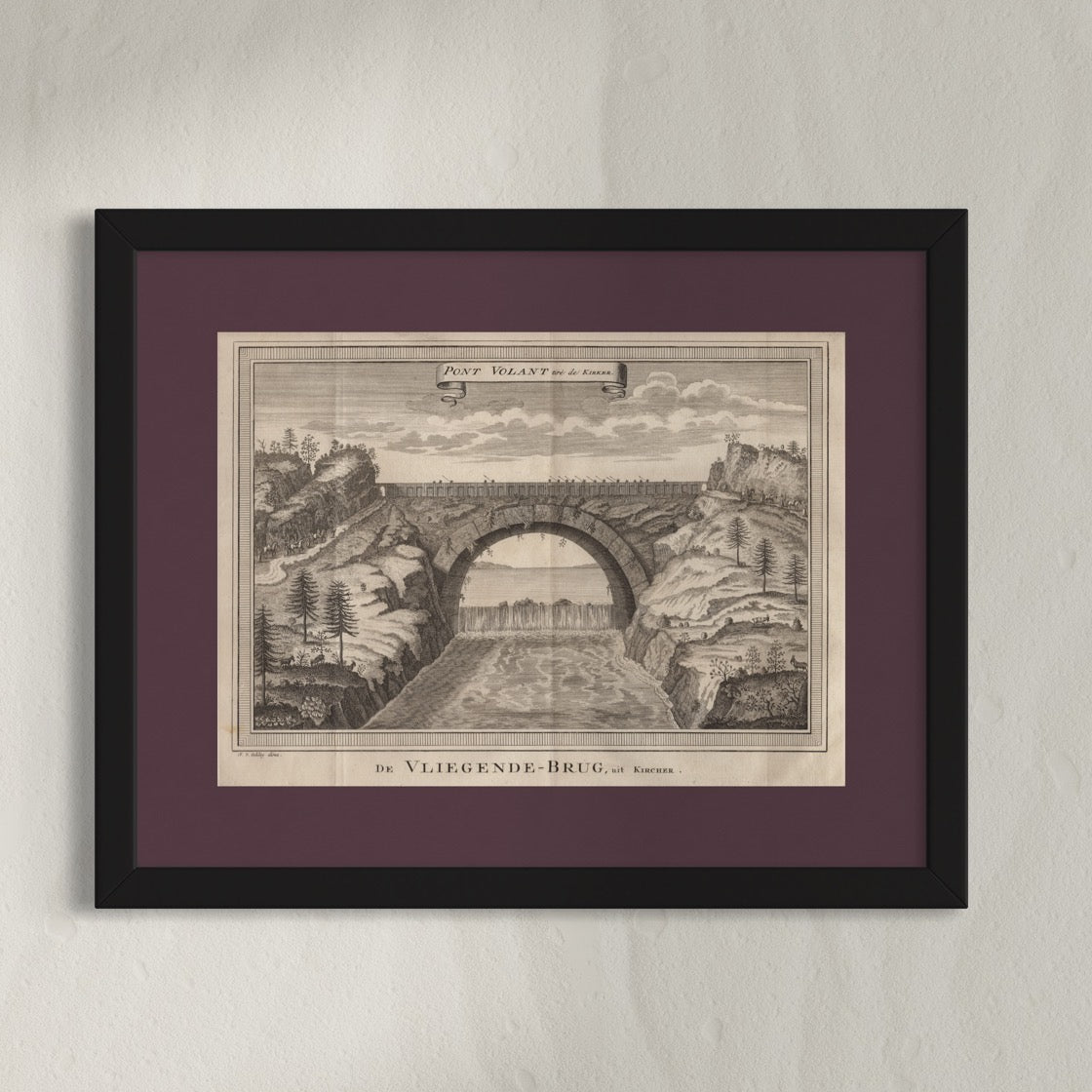 Antique 1740s Copperplate Engraving | Pont Volant | Jacob van der Schley after Johan Nieuhof
