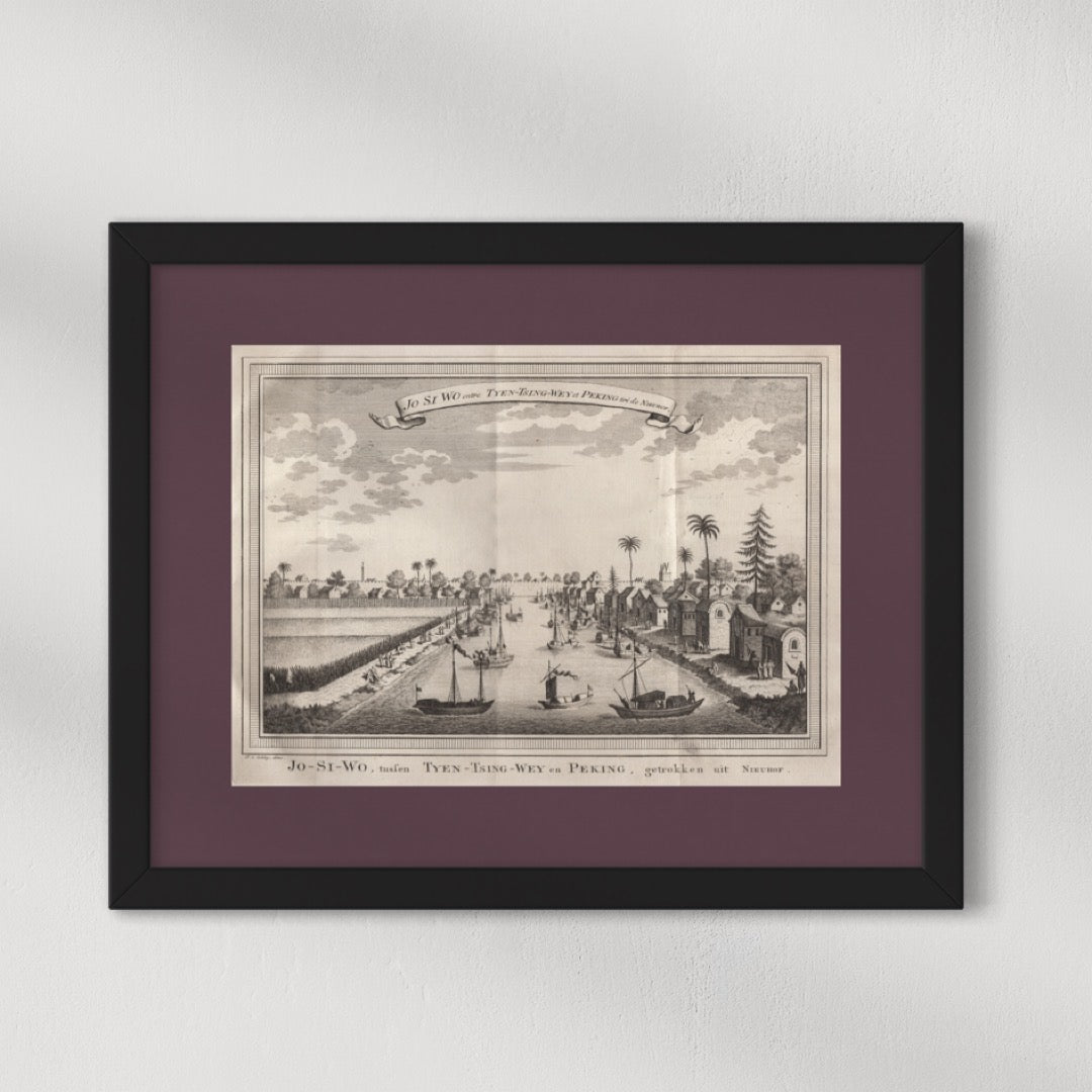 Antique 1740s Copperplate Engraving | Jo Si Wo entre Tyen-Tsing-Wey et Peking | Jacob van der Schley after Johan Nieuhof